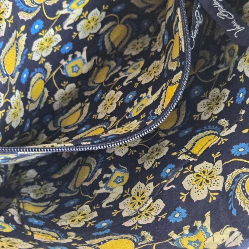 Vera Bradley Cotton Quilted Crossbody Shoulder Bag Floral Elephants Blue Yellow